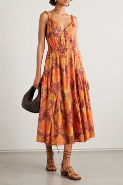 Ulla Johnson Valentina Tie Dye Midi Dress Orange Boho Size 4